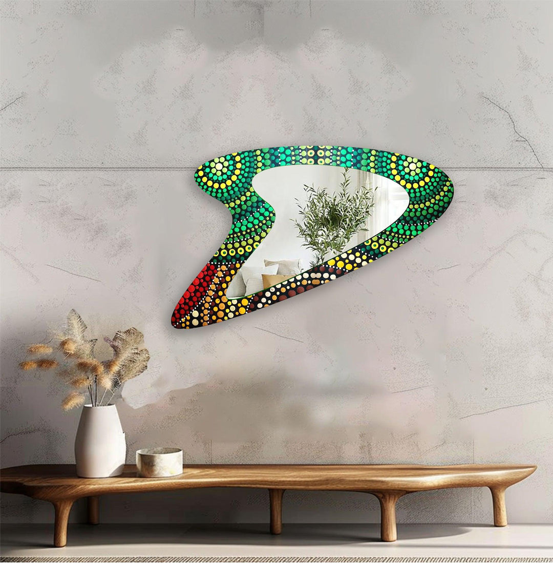 Green Mosaic Asymmetrical Glass Wall Mirror