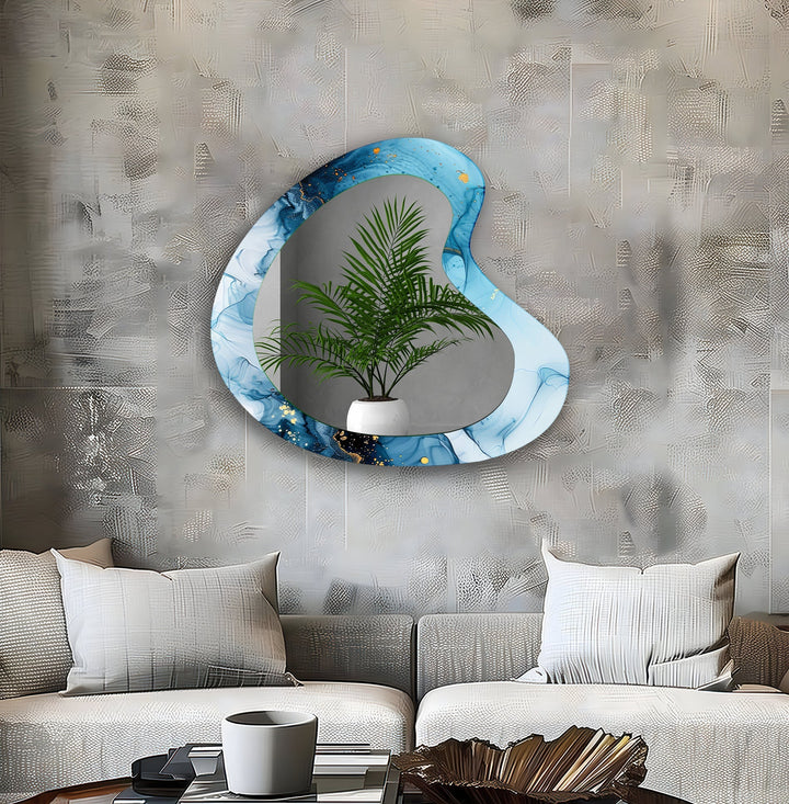 Blue Abstract Watercolor Irregular Wall Mirror