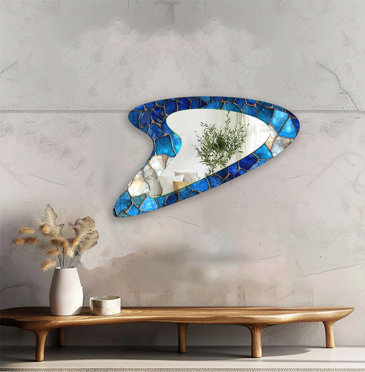 Blue Stained  Modern Glass Wall Mirror