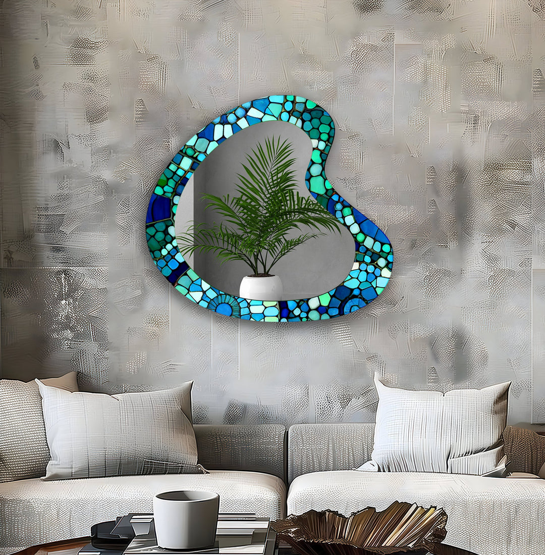 Green&Blue Mosaic Marble Bathroom Wall Mirror