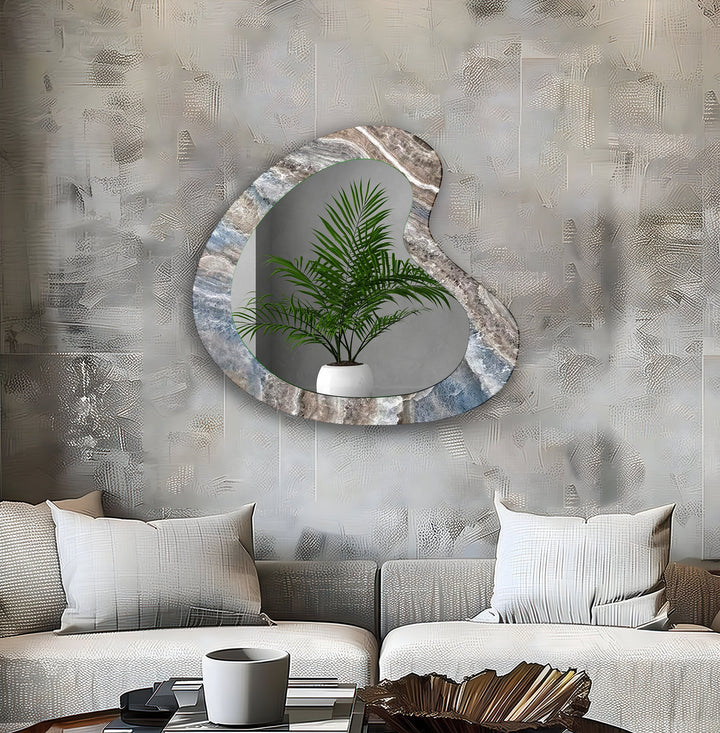 Gray Marble Asymmetrical Glass Wall Mirror