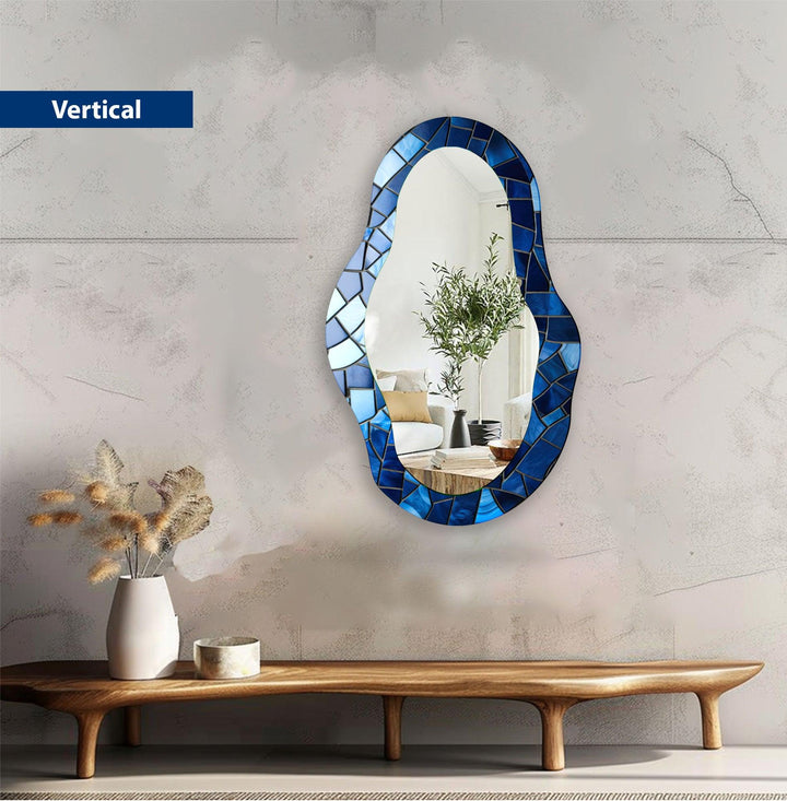 Stanied Blue Asymmetric Wall Mirror