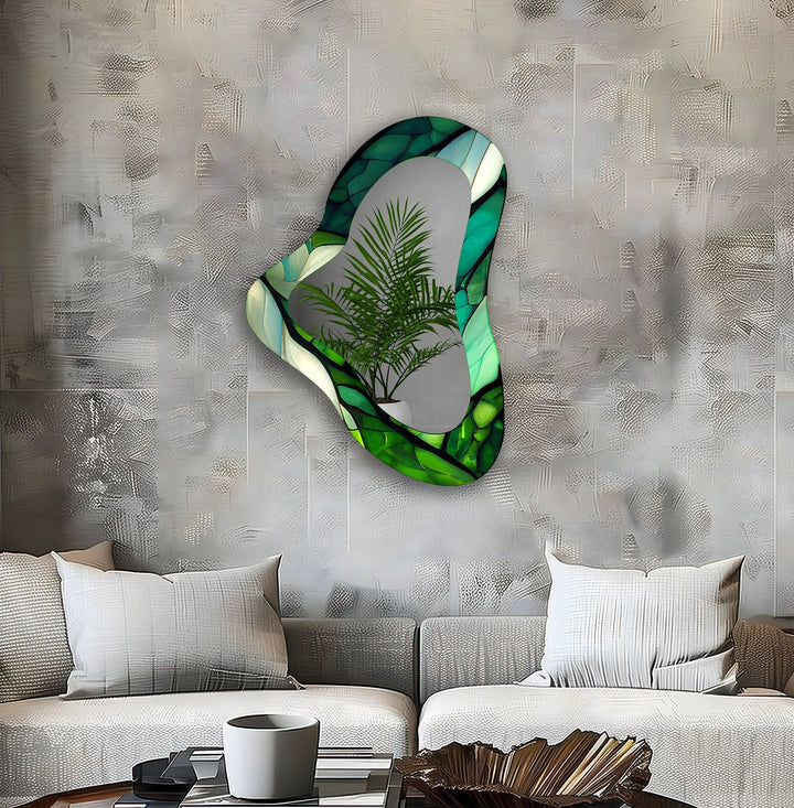 Vivid Green Asymmetrical Glass Wall Mirror