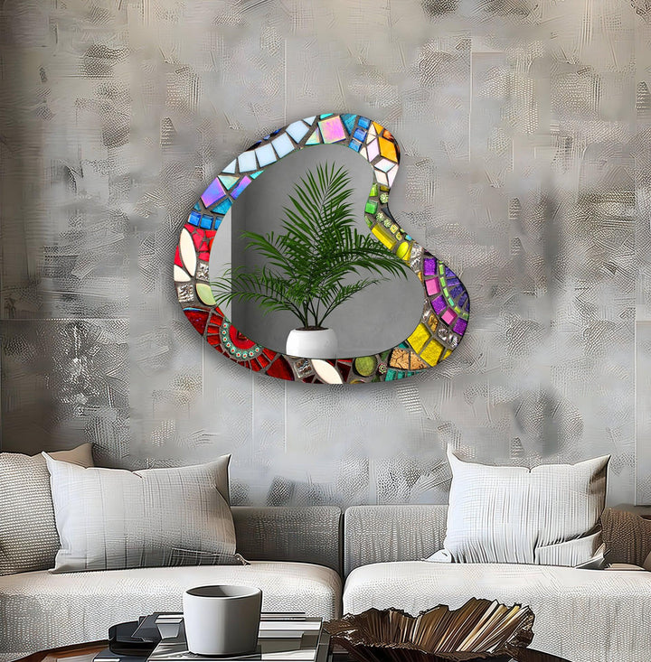 Colorful Mosaic Asymmetrical Glass Wall Mirror