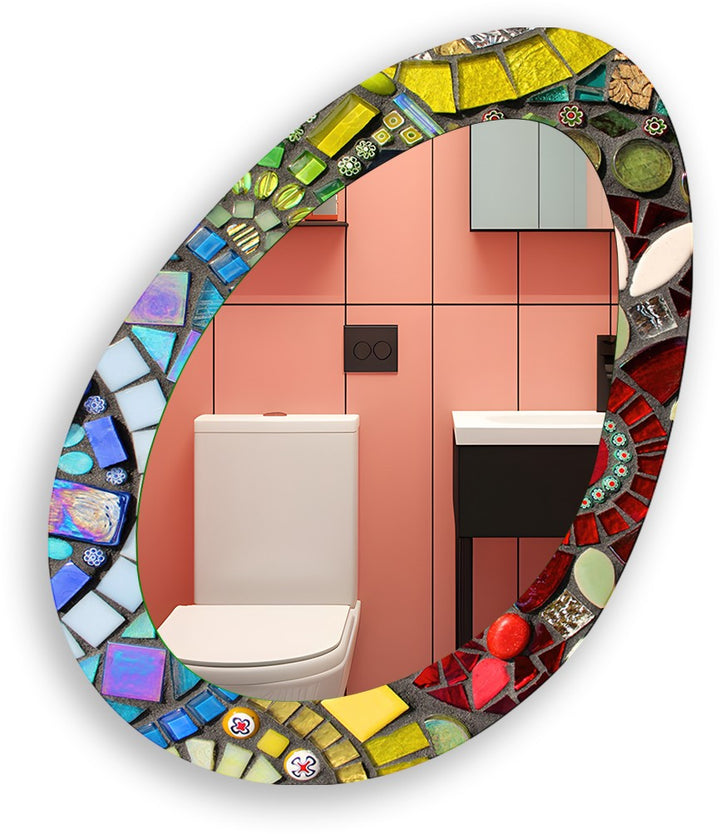 Color Mosaic Asymmetric Oval Living Room Wall Mirror