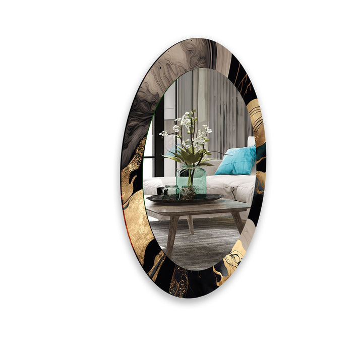 Black & Gold Abstract Oval Wall Mirror