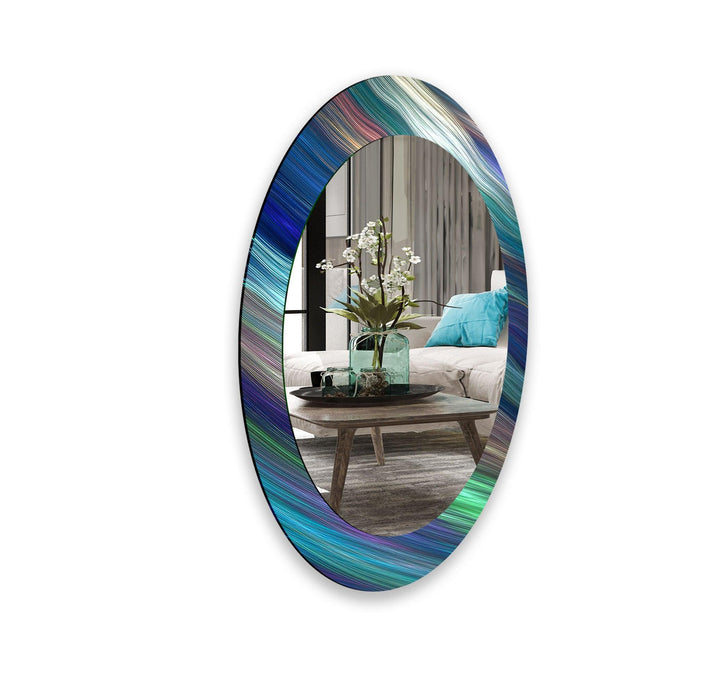 Elegant Blue Oval Glass Wall Mirror