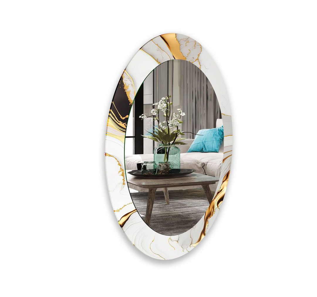 White Marble Oval Glass Wall Mirror