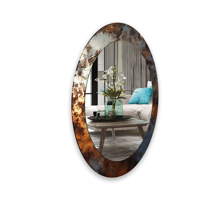 Gray Abstarct Oval Glass Wall Mirror