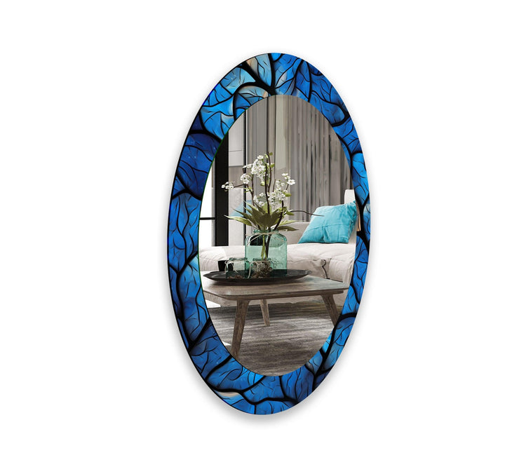 Blue Stained Oval Glass Wall Mirror