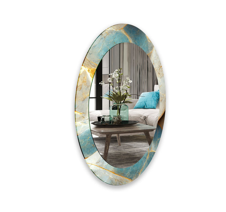 Turquoise & Gold Oval Glass Wall Mirror