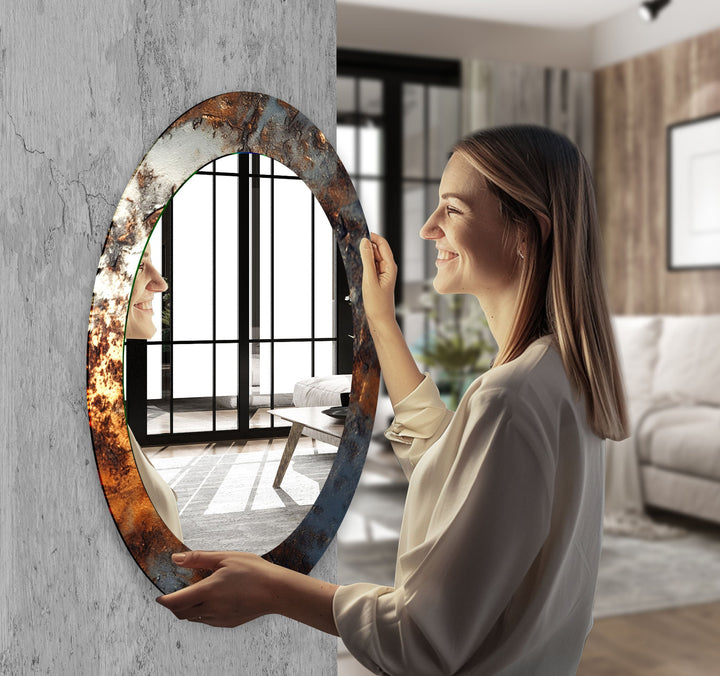 Gray Abstarct Oval Glass Wall Mirror