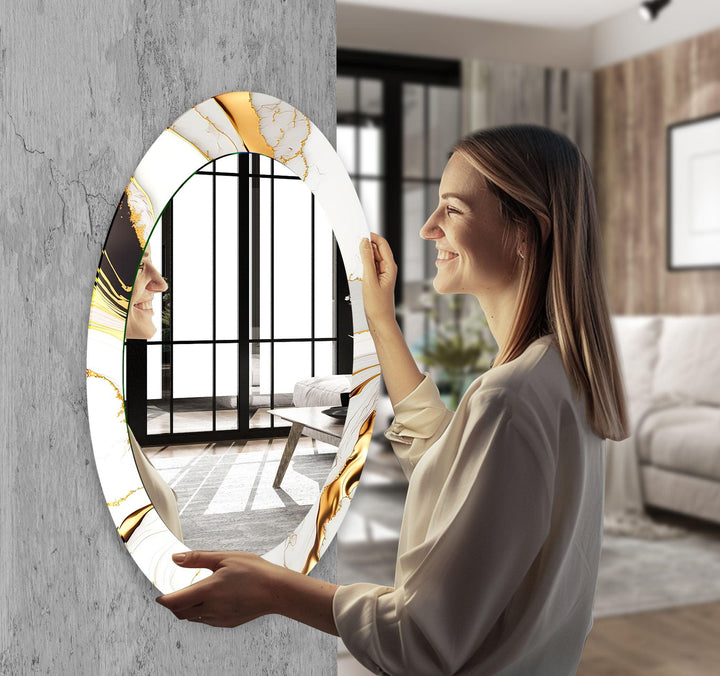 White Marble Oval Glass Wall Mirror