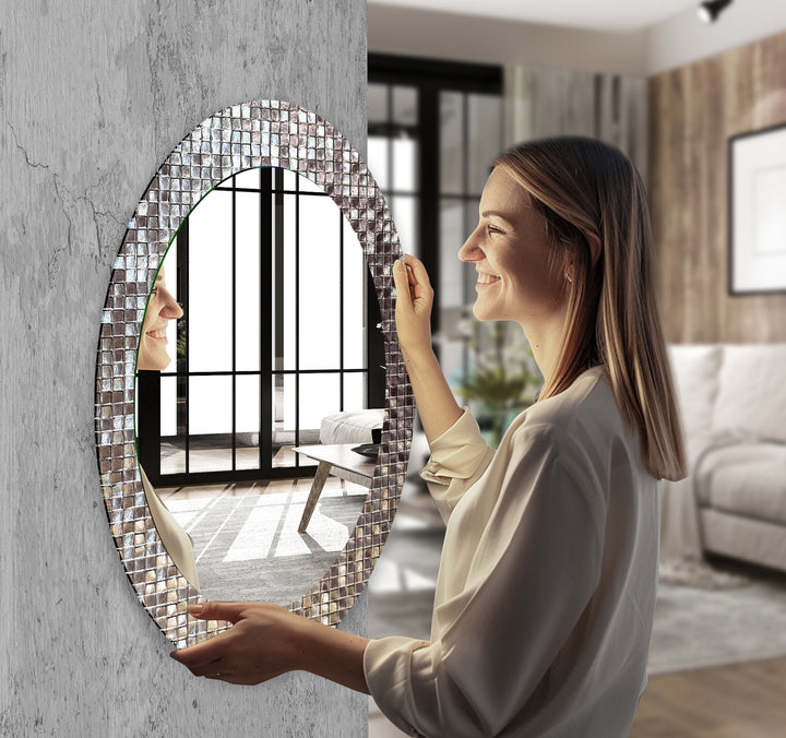 Grey Mosaic Tiles Oval Glass Wall Mirror