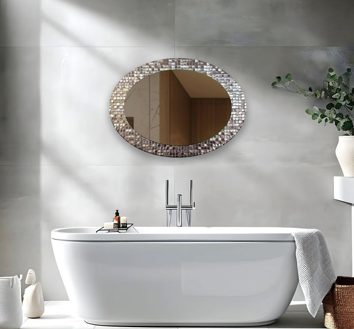 Grey Mosaic Tiles Oval Glass Wall Mirror