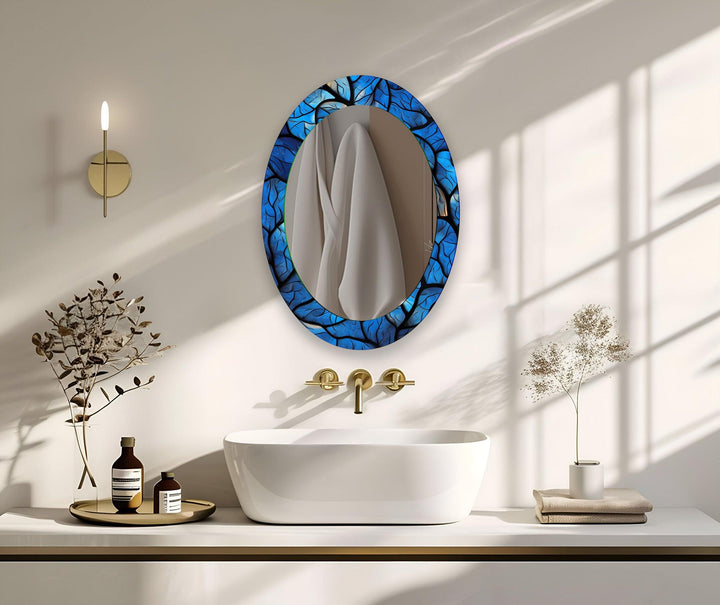 Blue Stained Oval Glass Wall Mirror