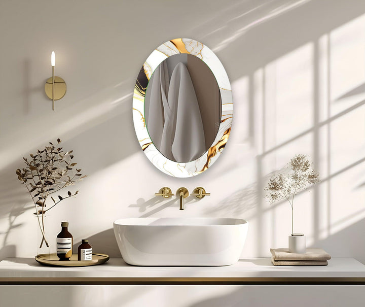 White Marble Oval Glass Wall Mirror