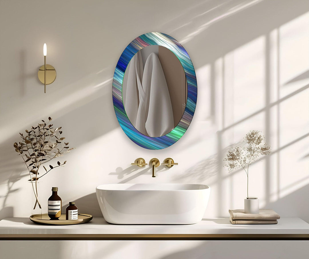 Elegant Blue Oval Glass Wall Mirror