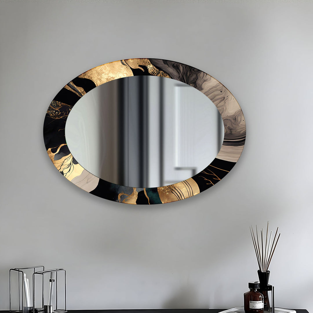 Black & Gold Abstract Oval Wall Mirror