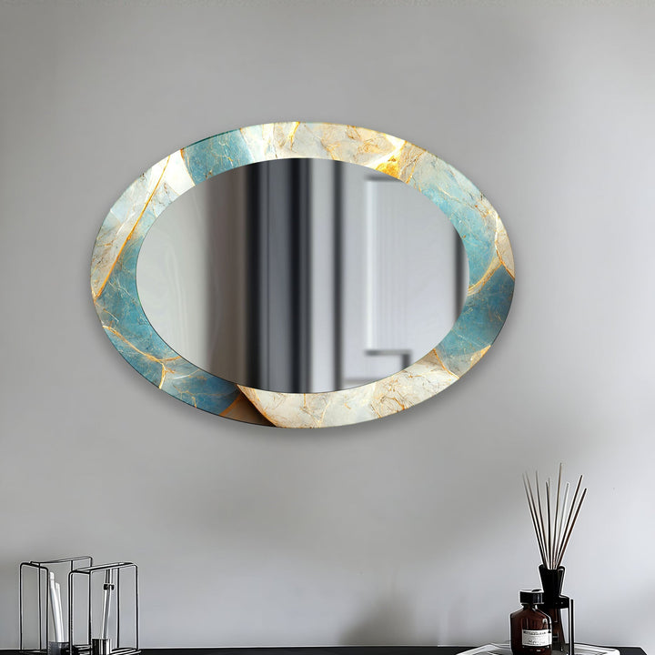 Turquoise & Gold Oval Glass Wall Mirror