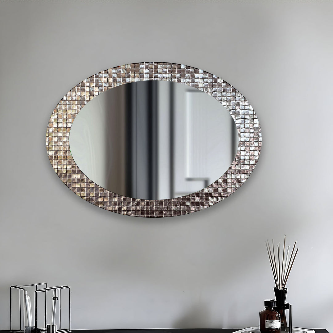 Grey Mosaic Tiles Oval Glass Wall Mirror