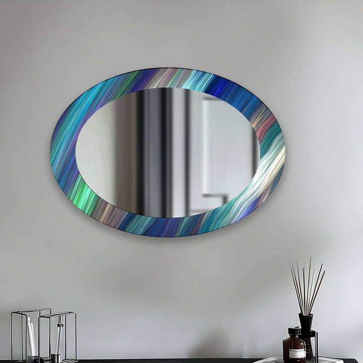 Elegant Blue Oval Glass Wall Mirror