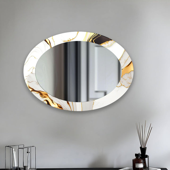 White Marble Oval Glass Wall Mirror