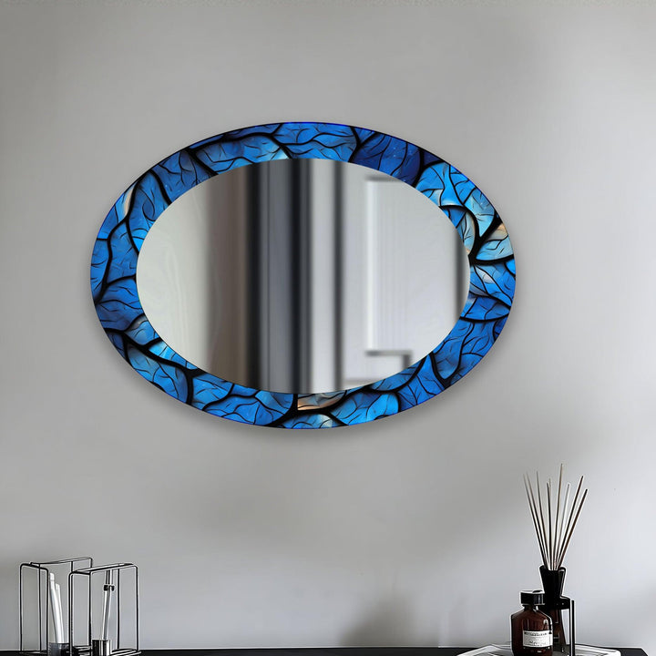 Blue Stained Oval Glass Wall Mirror