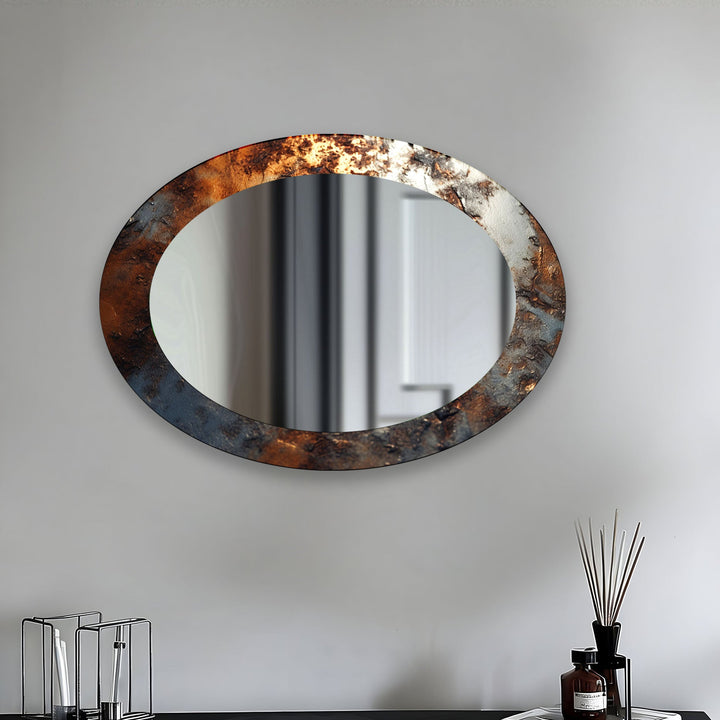 Gray Abstarct Oval Glass Wall Mirror