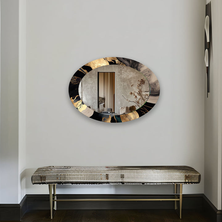 Black & Gold Abstract Oval Wall Mirror