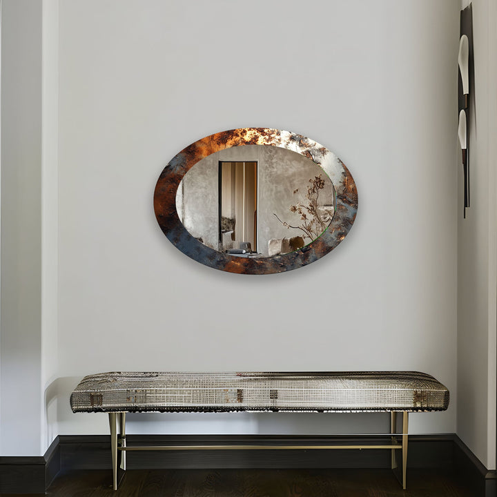 Gray Abstarct Oval Glass Wall Mirror