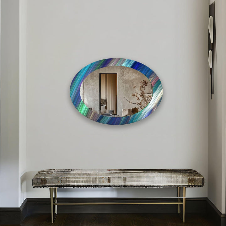 Elegant Blue Oval Glass Wall Mirror