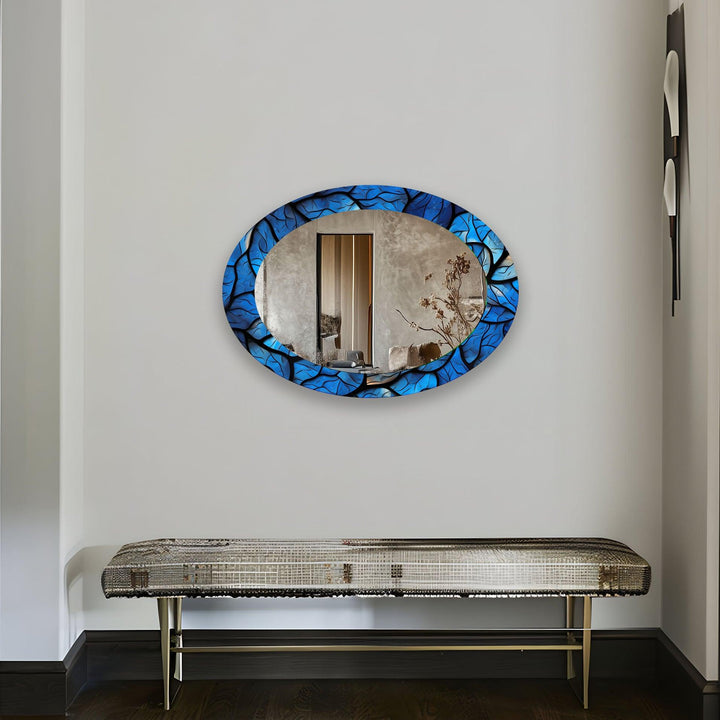 Blue Stained Oval Glass Wall Mirror