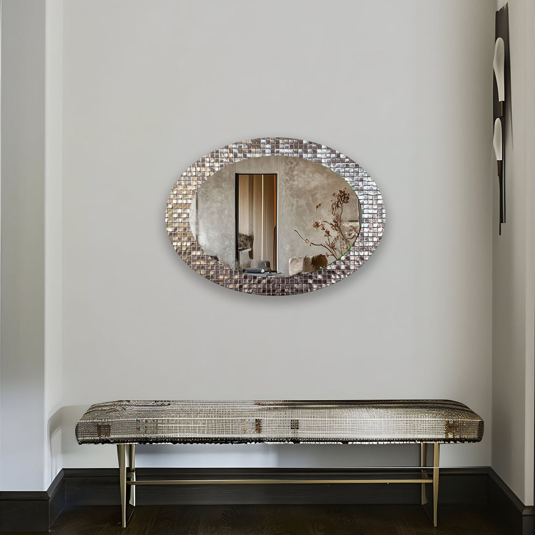 Grey Mosaic Tiles Oval Glass Wall Mirror