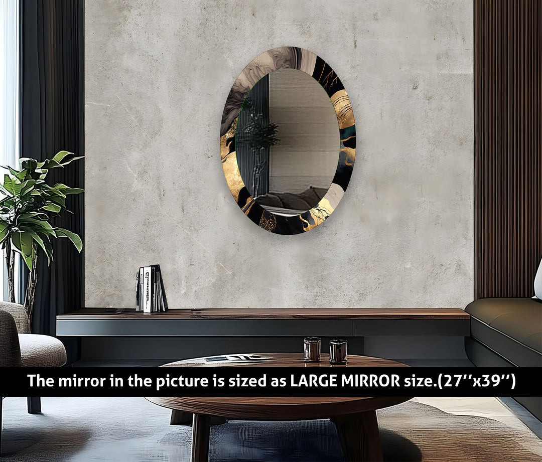 Black & Gold Abstract Oval Wall Mirror