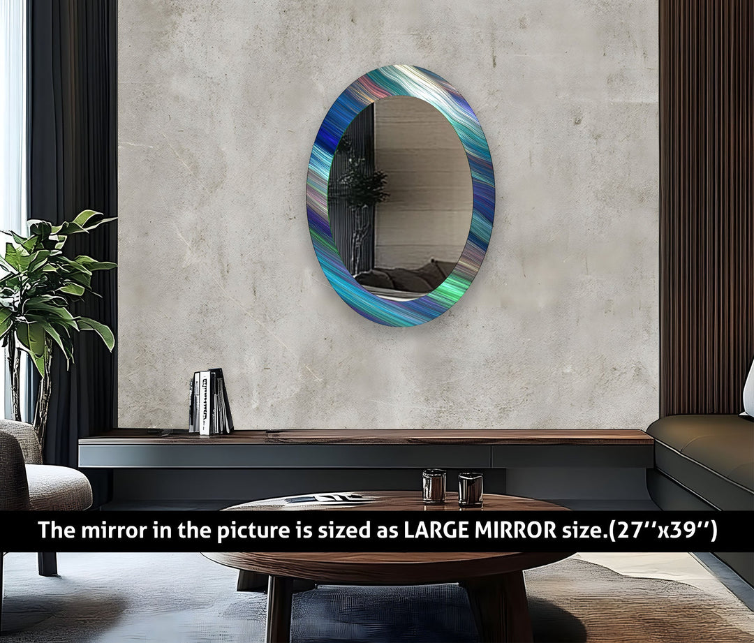 Elegant Blue Oval Glass Wall Mirror