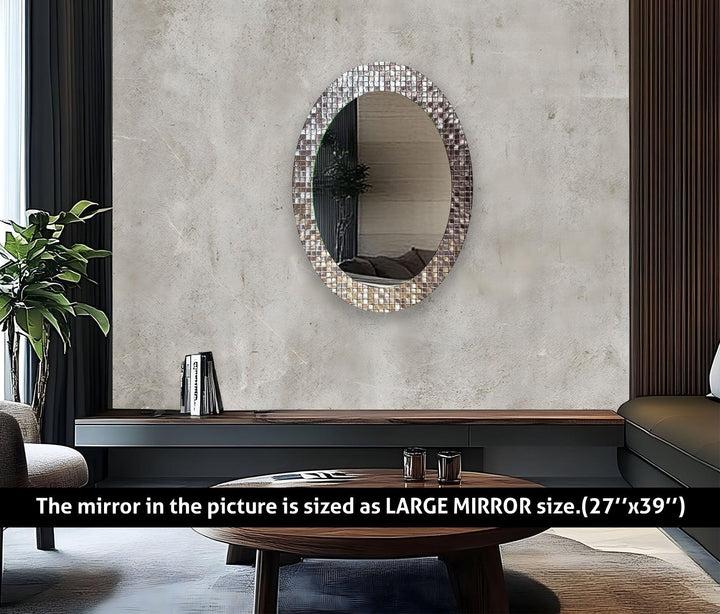 Grey Mosaic Tiles Oval Glass Wall Mirror