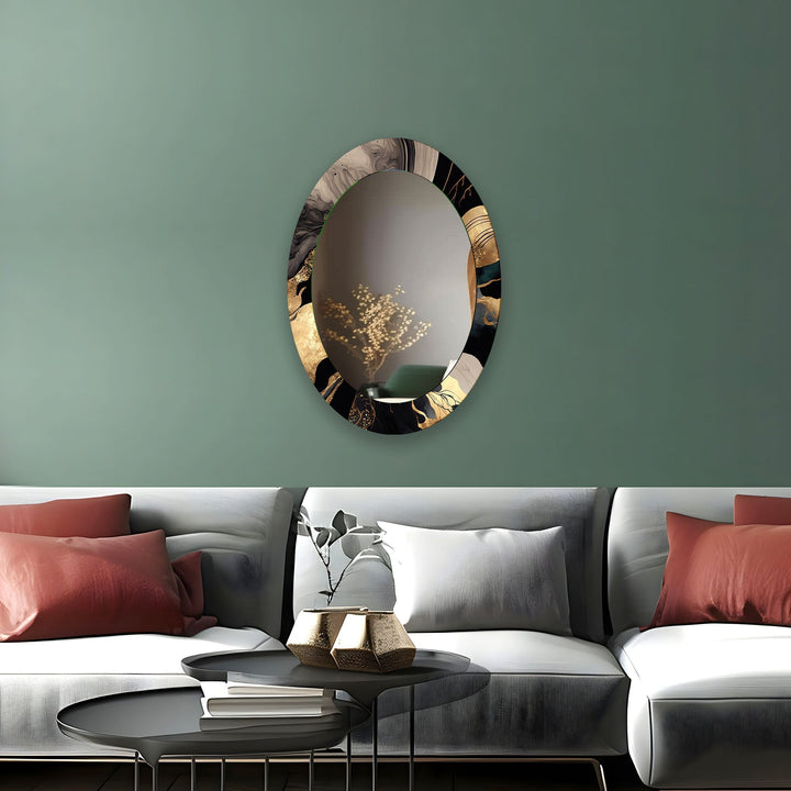 Black & Gold Abstract Oval Wall Mirror