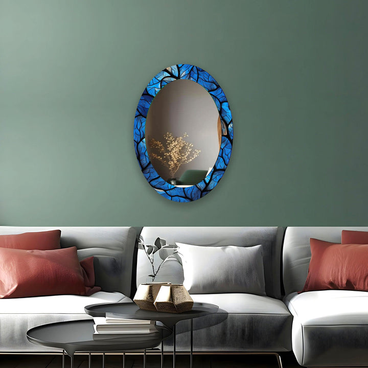 Blue Stained Oval Glass Wall Mirror