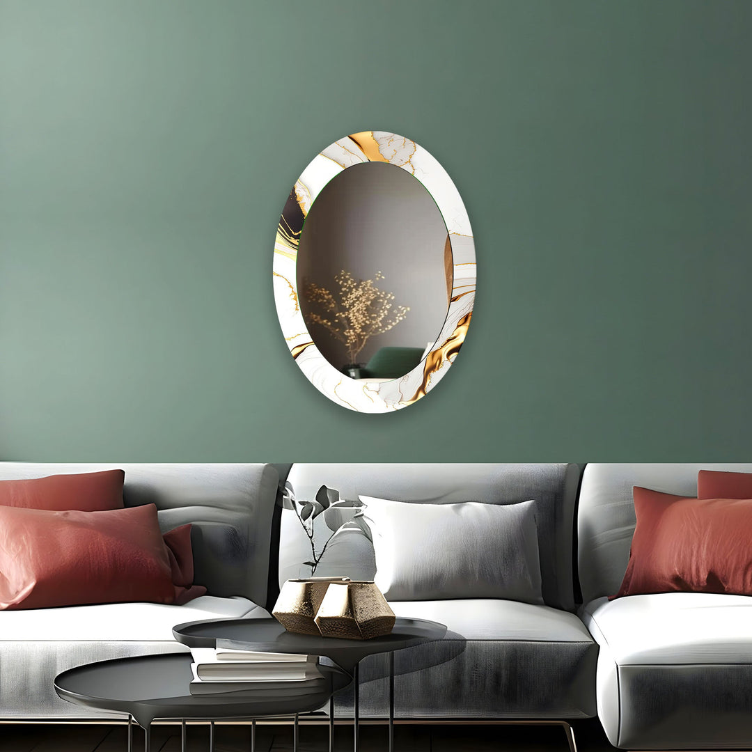 White Marble Oval Glass Wall Mirror