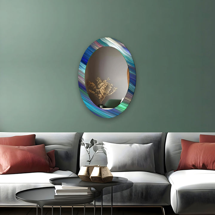 Elegant Blue Oval Glass Wall Mirror