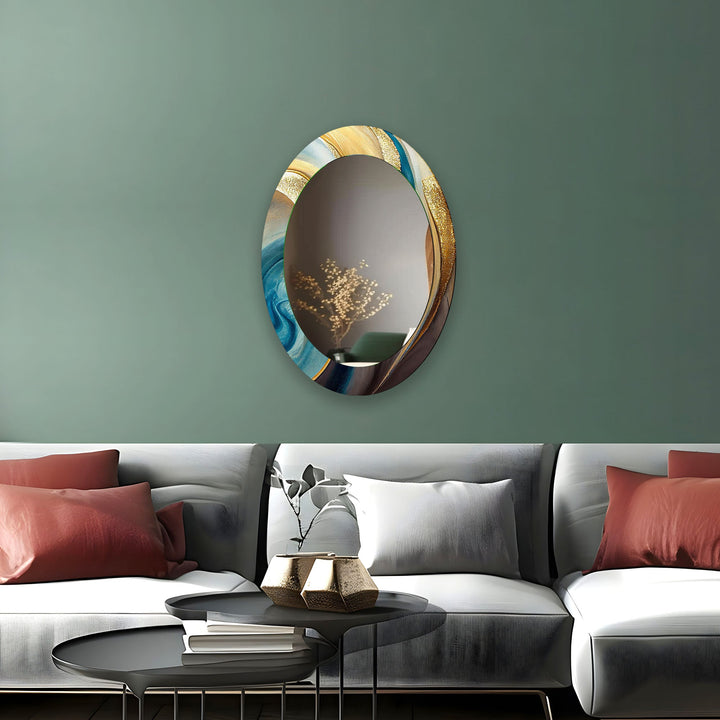 Gold Accent Blue Oval Glass Wall Mirror