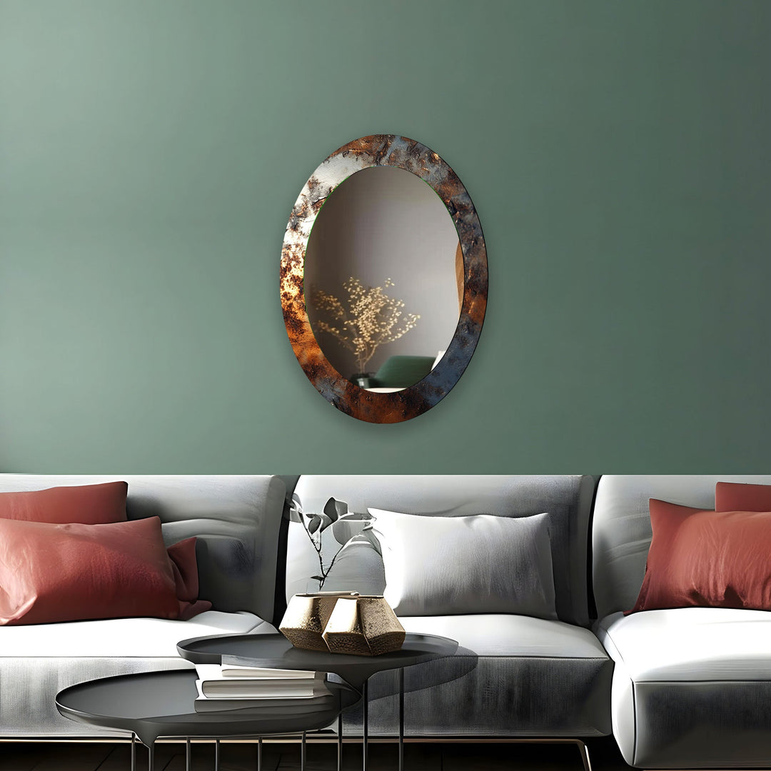 Gray Abstarct Oval Glass Wall Mirror