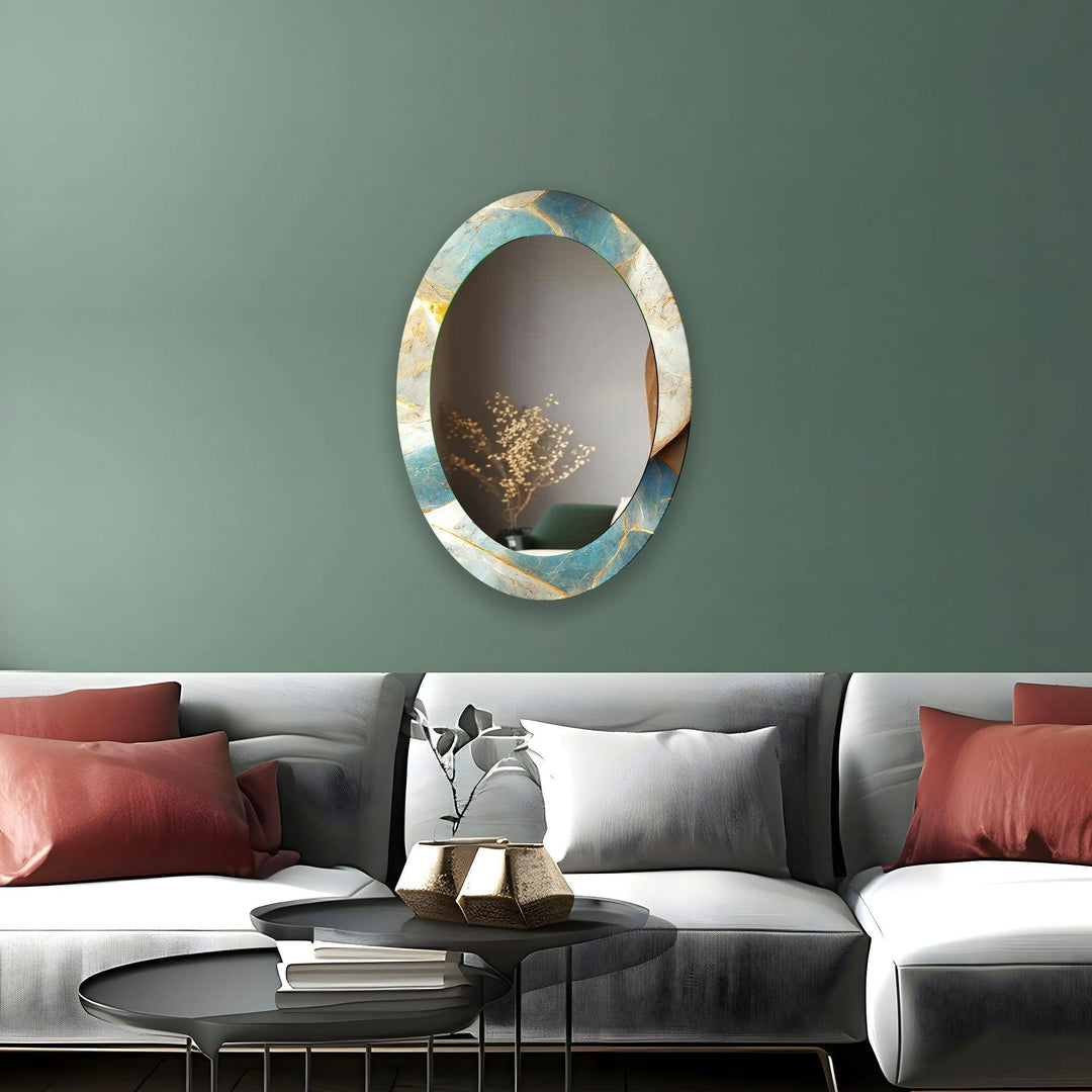 Turquoise & Gold Oval Glass Wall Mirror