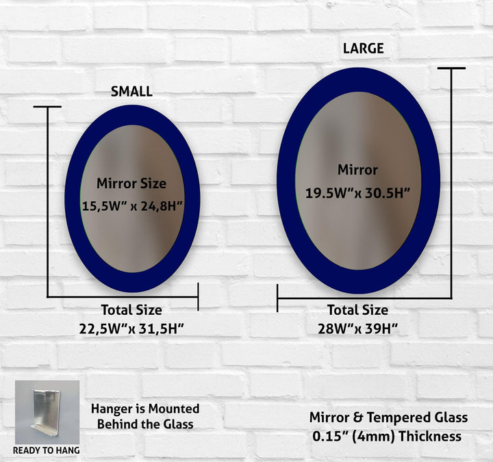 Elegant Blue Oval Glass Wall Mirror