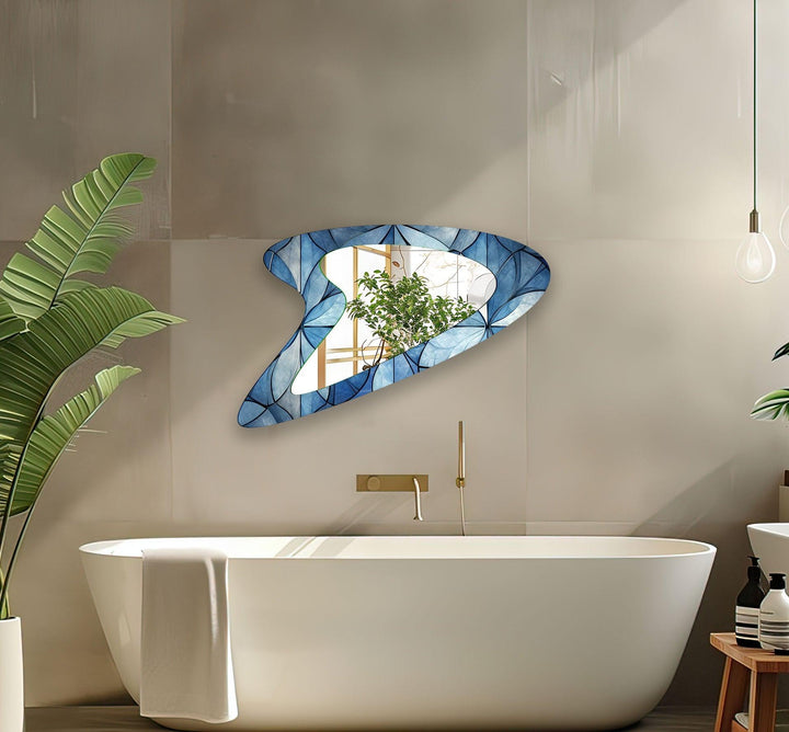 Blue Flower Stained Asymmetrical  Wall Mirror