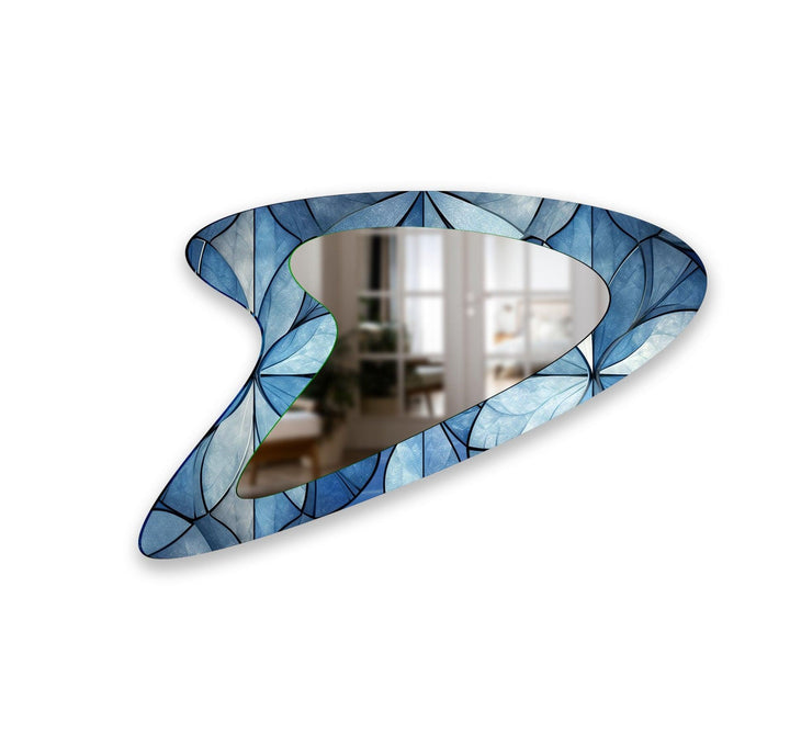 Blue Flower Stained Asymmetrical  Wall Mirror