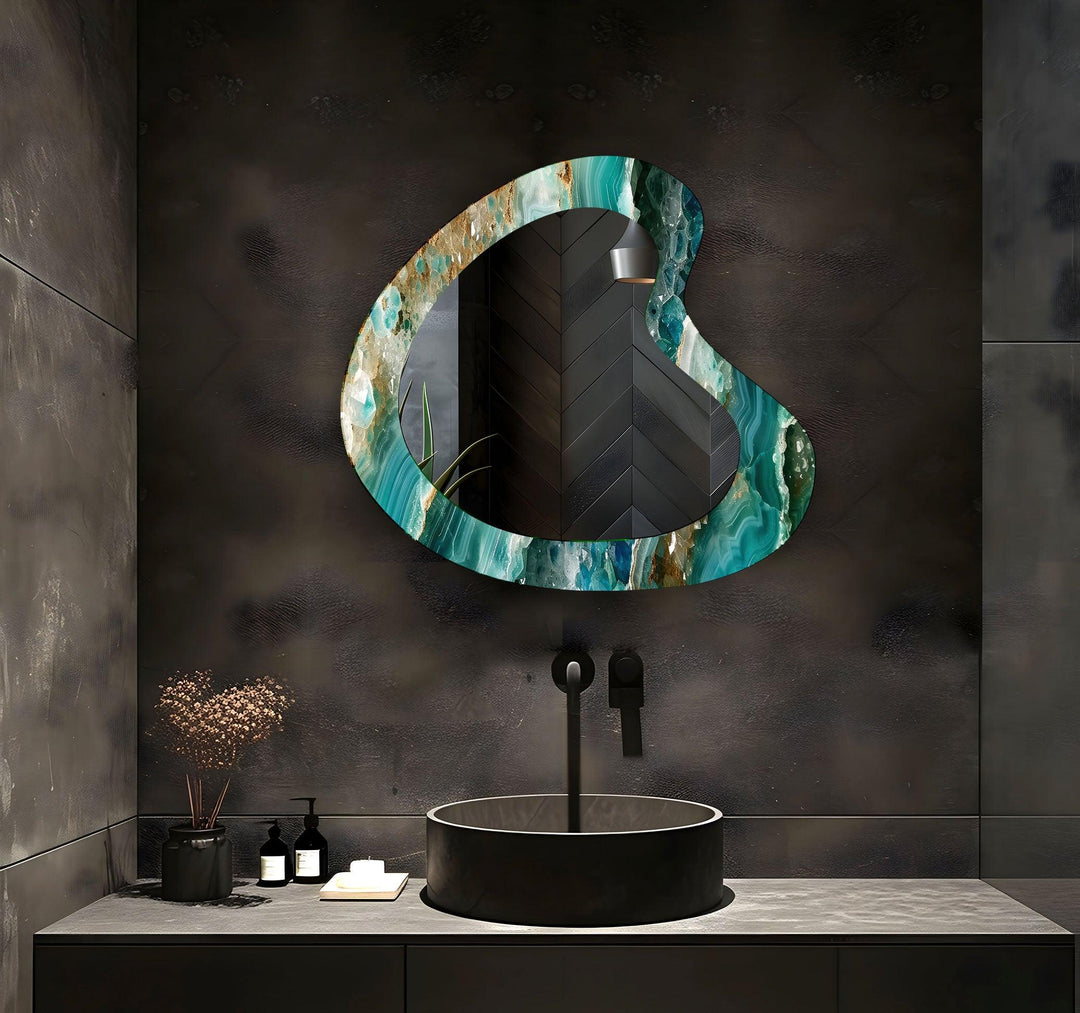 Green & Gold Marble Irregular Wall Mirror