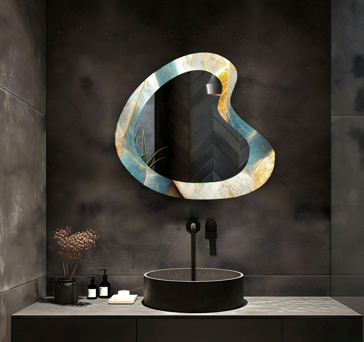 Turquoise & Gold Marble Bathroom Wall Mirror