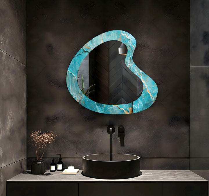 Turquoise Marble Irregular Glass Wall Mirror